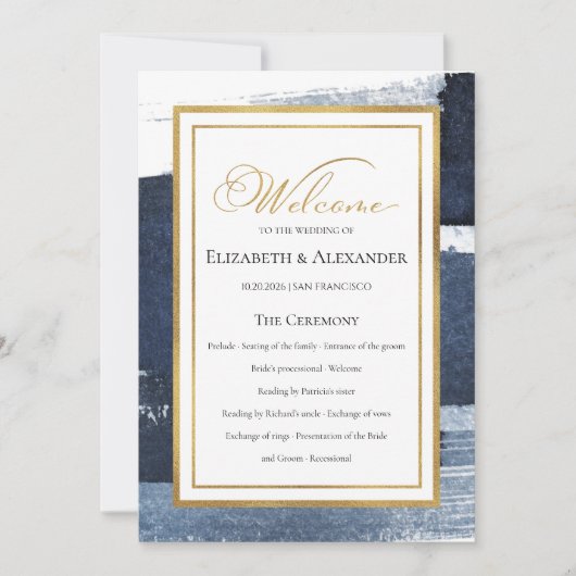 Ceremonie programma's | Navy Blue Bruiloft Abstrac Kaart (Voorkant)