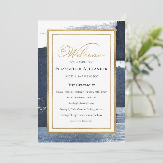 Ceremonie programma's | Navy Blue Bruiloft Abstrac Kaart (Staand voorkant)