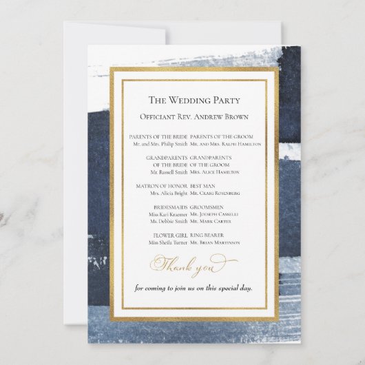 Ceremonie programma's | Navy Blue Bruiloft Abstrac Kaart (Achterkant)