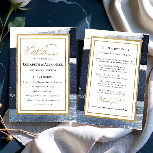 Ceremonie programma's | Navy Blue Bruiloft Abstrac Kaart