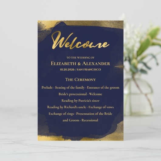 Ceremonie programma's | Navy Blue Bruiloft Abstrac Kaart (Staand voorkant)