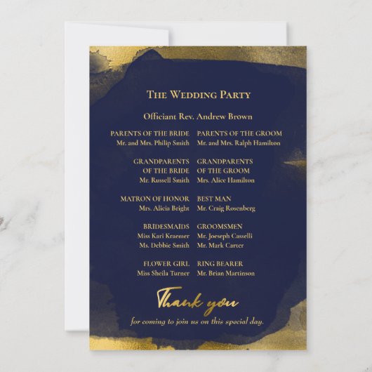 Ceremonie programma's | Navy Blue Bruiloft Abstrac Kaart (Achterkant)