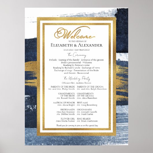 Ceremonie Programma's Tekens | Blauwe bruiloft Abs Poster (Voorkant)