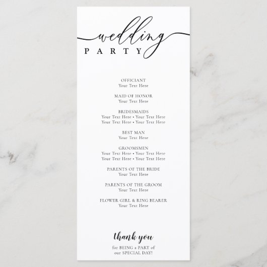 Ceremonie van de Black and White Signature Wedding Programmakaart (Achterkant)