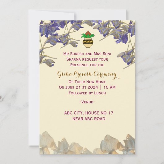 ceremonie van Griha Pravesh Kaart (Voorkant)