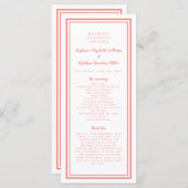 Ceremonie voor koraal- en witbruiloft programmakaart (Voorkant / Achterkant)