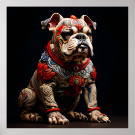 Ceremoniële Bulldog in krijger kleding Poster