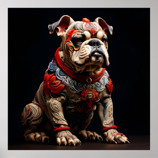 Ceremoniële Bulldog in krijger kleding Poster (Voorkant)
