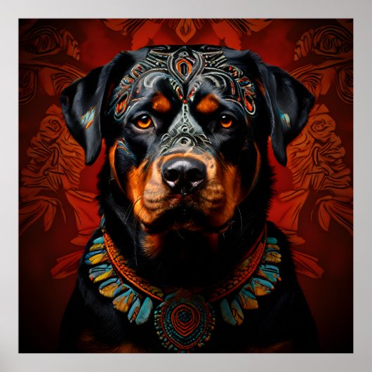 Ceremoniële Rottweiler in krijger kleding Poster (Voorkant)