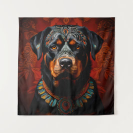 Ceremoniële Rottweiler in krijger kleding Wandkleed