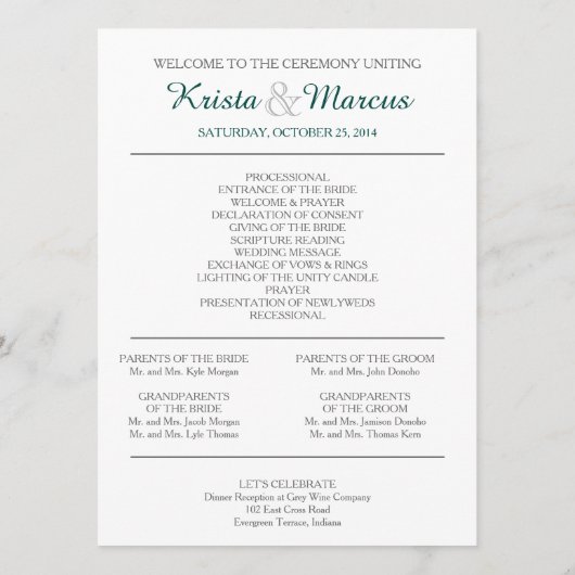 Ceremonieprogramma voor aangepaste silhouetten programmakaart (Achterkant)