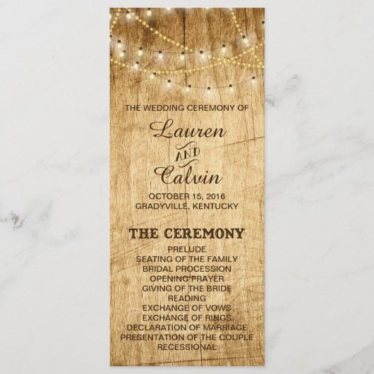 Ceremonieprogramma voor landbruiloft met licht programmakaart (Voorkant)