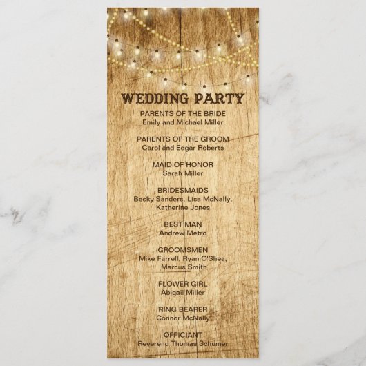 Ceremonieprogramma voor landbruiloft met licht programmakaart (Achterkant)