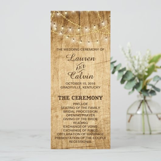 Ceremonieprogramma voor landbruiloft met licht programmakaart (Staand voorkant)