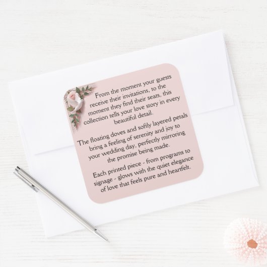 Ceremony - Pink Roses & Doves Vierkante Sticker (Envelop)