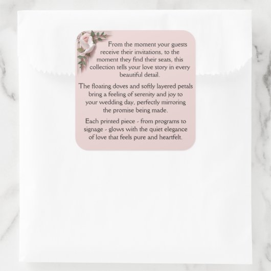 Ceremony - Pink Roses & Doves Vierkante Sticker (Tas)
