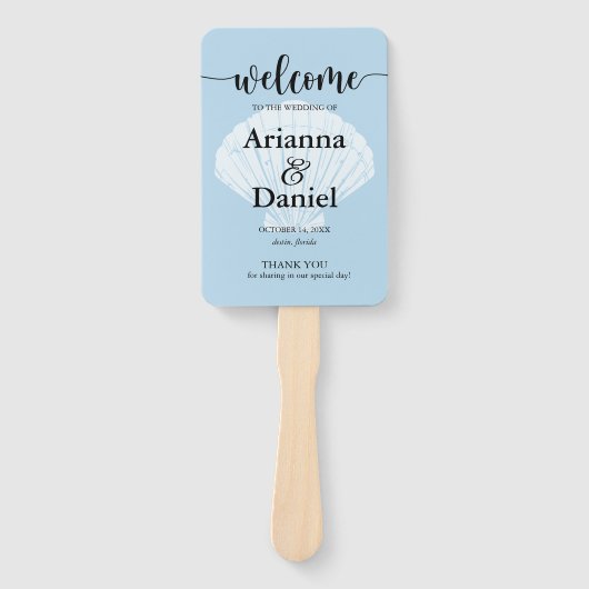 Ceremony Program Hand Fan Beach Seashell Handwaaier (Voorkant)