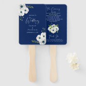Ceremony Program Wedding | Navy Blue White Floral Handwaaier (Voorkant en achterkant)