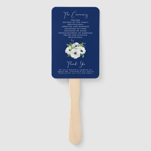 Ceremony Program Wedding | Navy Blue White Floral Handwaaier (Achterkant)