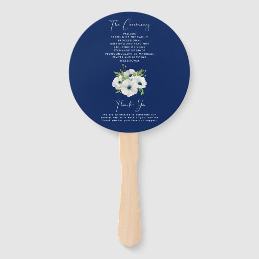 Ceremony Program Wedding | Navy Blue White Floral Handwaaier (Achterkant)