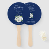 Ceremony Program Wedding | Navy Blue White Floral Handwaaier (Voorkant en achterkant)