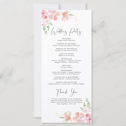 Ceremony Program Wedding | Roze en koraalmeel (Achterkant)