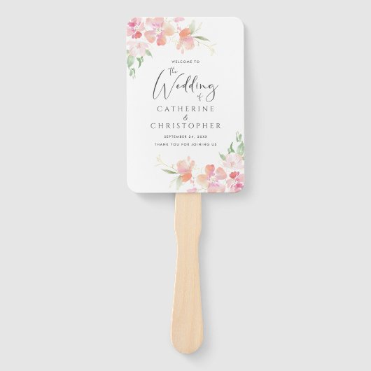 Ceremony Program Wedding | Roze en koraalmeel Handwaaier (Voorkant)