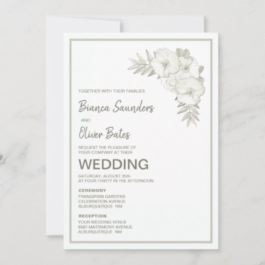 Ceremony Reception  Embossed Floral Wedding Kaart (Voorkant)