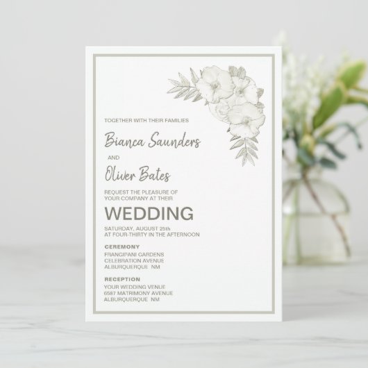 Ceremony Reception  Embossed Floral Wedding Kaart (Staand voorkant)