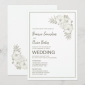Ceremony Reception  Embossed Floral Wedding Kaart (Voorkant / Achterkant)