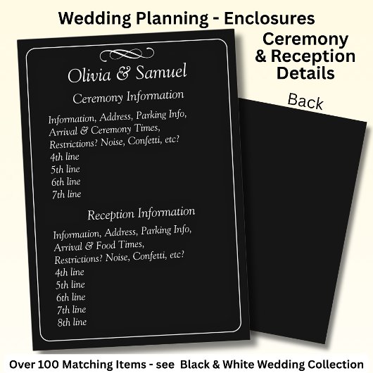 Ceremony & Reception Venues info - Black White Informatiekaartje