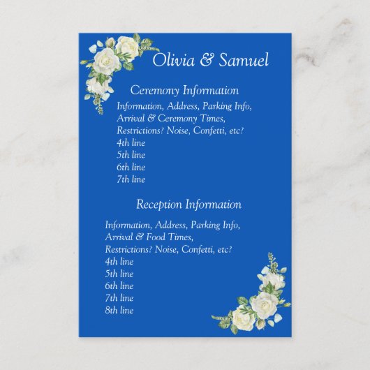 Ceremony & Reception Venues info -Cobalt Blue Informatiekaartje (Voorkant)