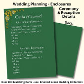 Ceremony & Reception Venues info - Emerald Green Informatiekaartje