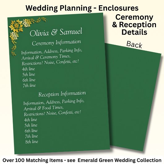 Ceremony & Reception Venues info - Emerald Green Informatiekaartje