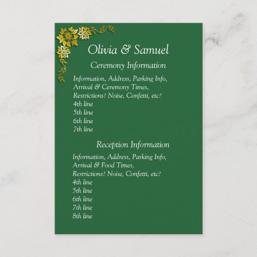 Ceremony & Reception Venues info - Emerald Green Informatiekaartje (Voorkant)