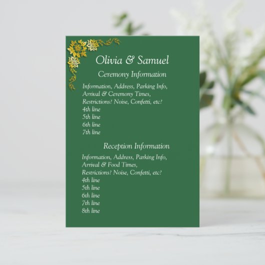 Ceremony & Reception Venues info - Emerald Green Informatiekaartje (Staand voorkant)