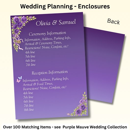 Ceremony & Reception Venues info - Purple Mauve Informatiekaartje