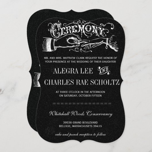 Ceremony Typography Chalkboard Invitations Kaart (Voorkant / Achterkant)
