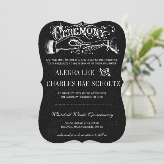 Ceremony Typography Chalkboard Invitations Kaart (Staand voorkant)
