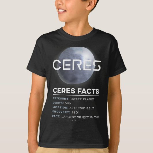 Ceres Feiten - Dwergplaneet Ruimte Astronomie T-shirt (Voorkant)