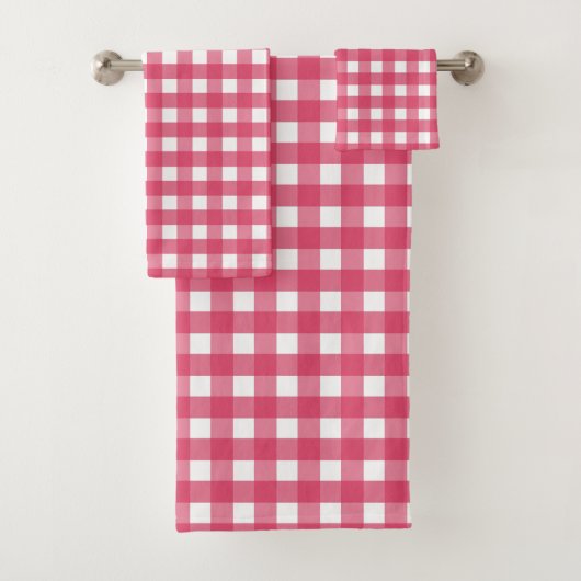 Cerise gingham bad handdoek (Insitu)