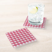 Cerise gingham glazen onderzetter (Schuin)