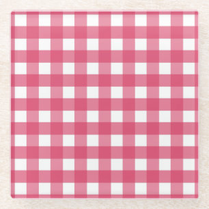 Cerise gingham glazen onderzetter
