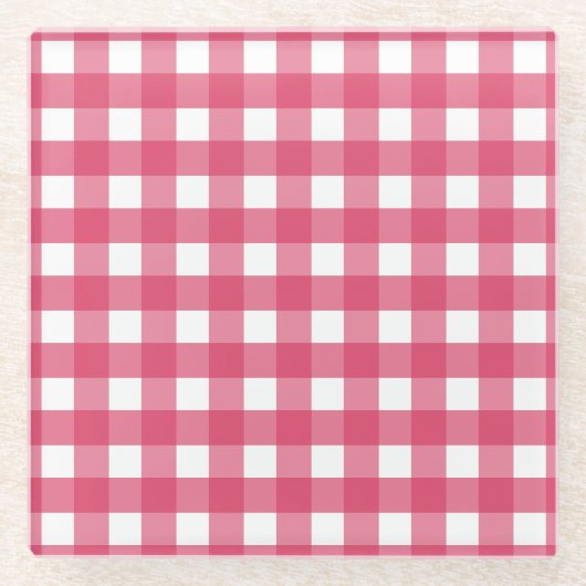 Cerise gingham glazen onderzetter (Voorkant)
