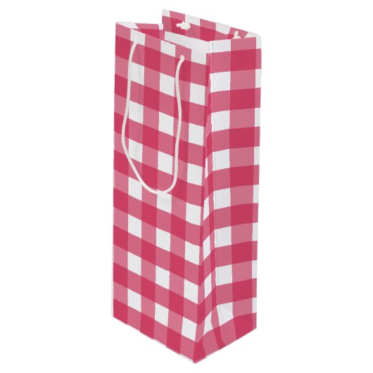 Cerise gingham wijn cadeautas (Voorkant Gekanteld)