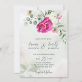 Cerise magenta peony eucalyptus waterverf invitat kaart (Voorkant)
