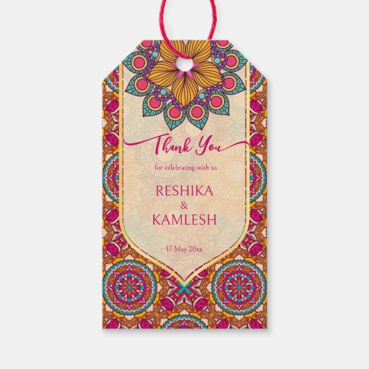 Cerise mandala rangoli bruiloft gepersonaliseerde  cadeaulabel (Voorkant)