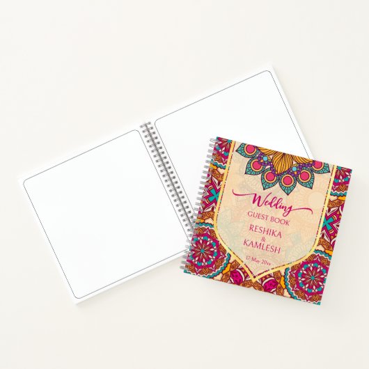 Cerise mandala rangoli bruiloft gepersonaliseerde  notitieboek (Binnen)