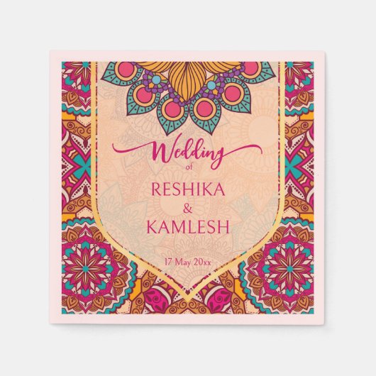 Cerise mandala rangoli bruiloft gepersonaliseerde  servet (Voorkant)