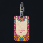 Cerise mandala rangoli etnisch trilling bagagelabel<br><div class="desc">Cerise mandala rangoli etnisch patroon levendige kleuren bagagelabels sjabloon. Ga uit de menigte met oog-vangende kleur.</div>